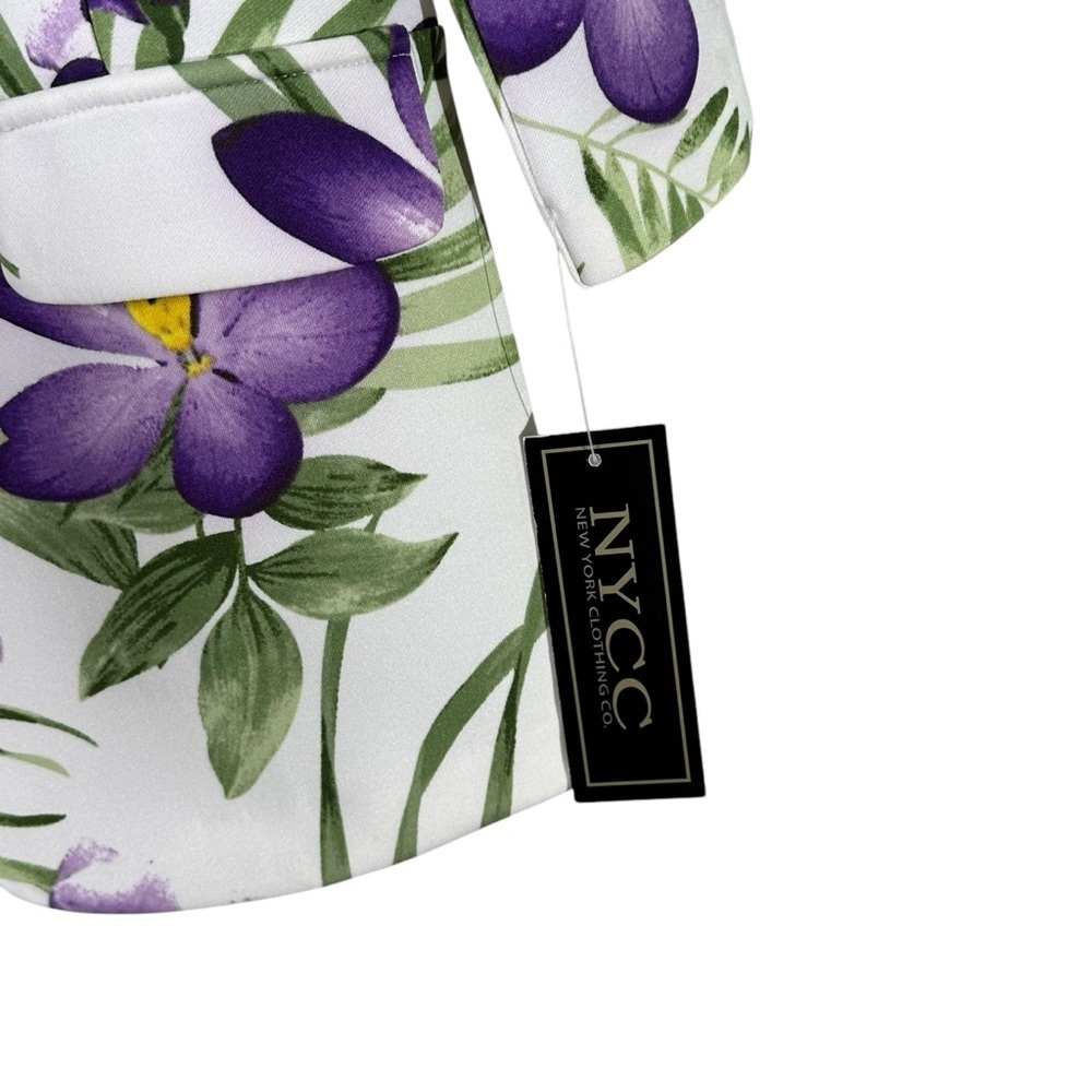 NYCC Women's Small Floral Print Jacket White Purple Open Front Office Career - Picture 6 of 11